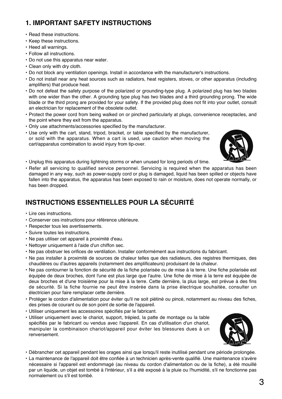 Important safety instructions, Instructions essentielles pour la sécurité | Toa W-912A Manual User Manual | Page 3 / 12
