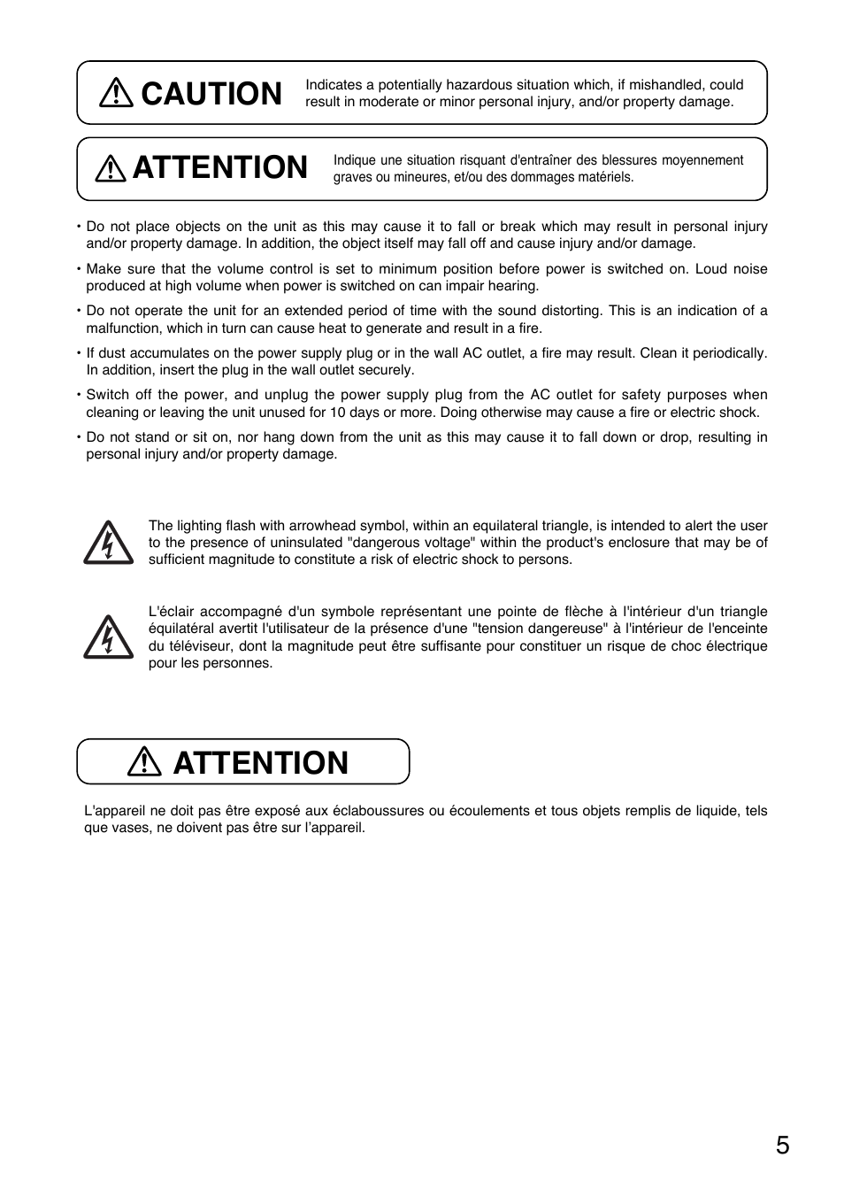 Caution, Attention | Toa W-912A Manual User Manual | Page 5 / 12