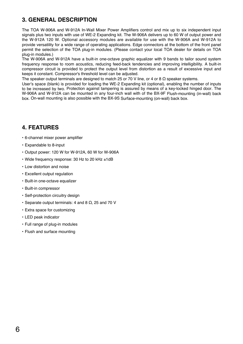 General description, Features | Toa W-912A Manual User Manual | Page 6 / 12