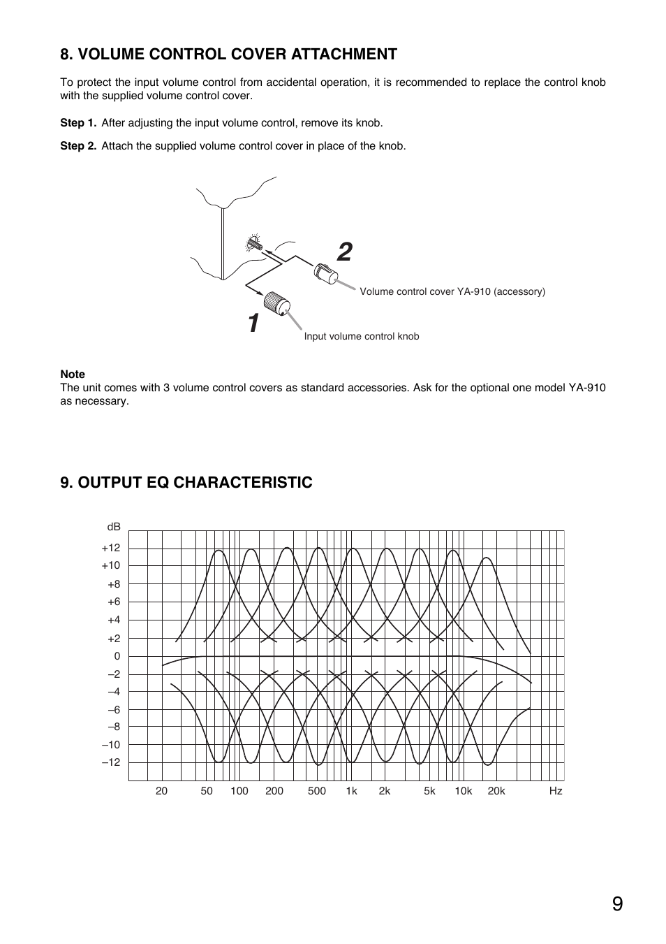 Volume control cover attachment, Output eq characteristic | Toa W-912A Manual User Manual | Page 9 / 12