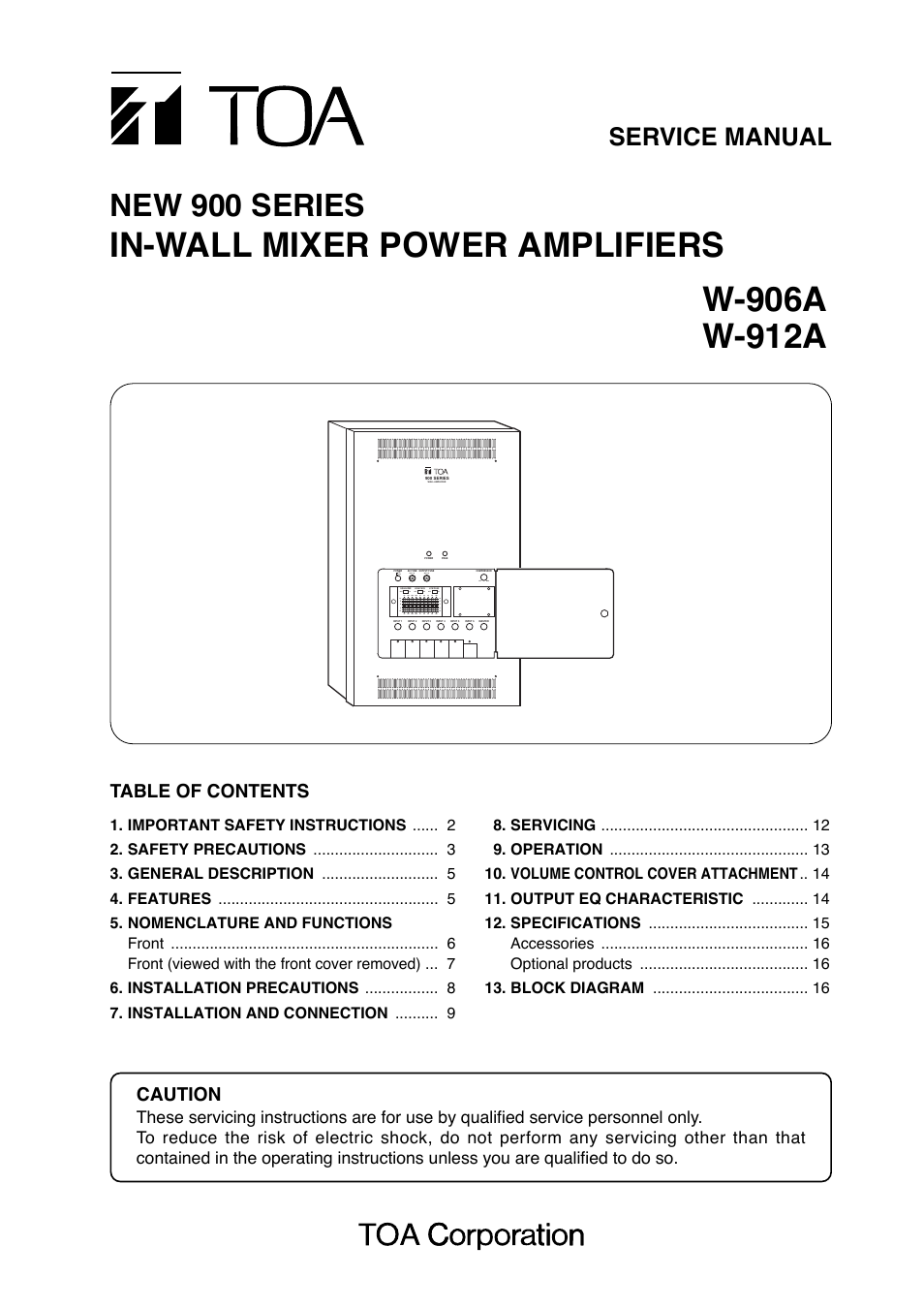 Toa W-912A Service Manual User Manual | 16 pages