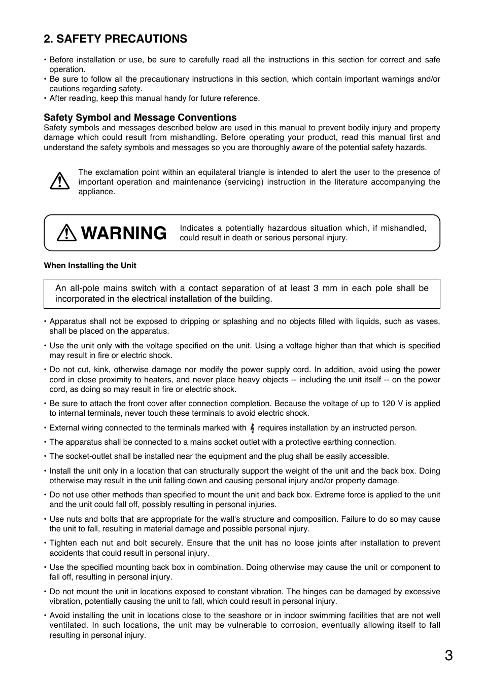 Warning, Safety precautions | Toa W-912A Service Manual User Manual | Page 3 / 16