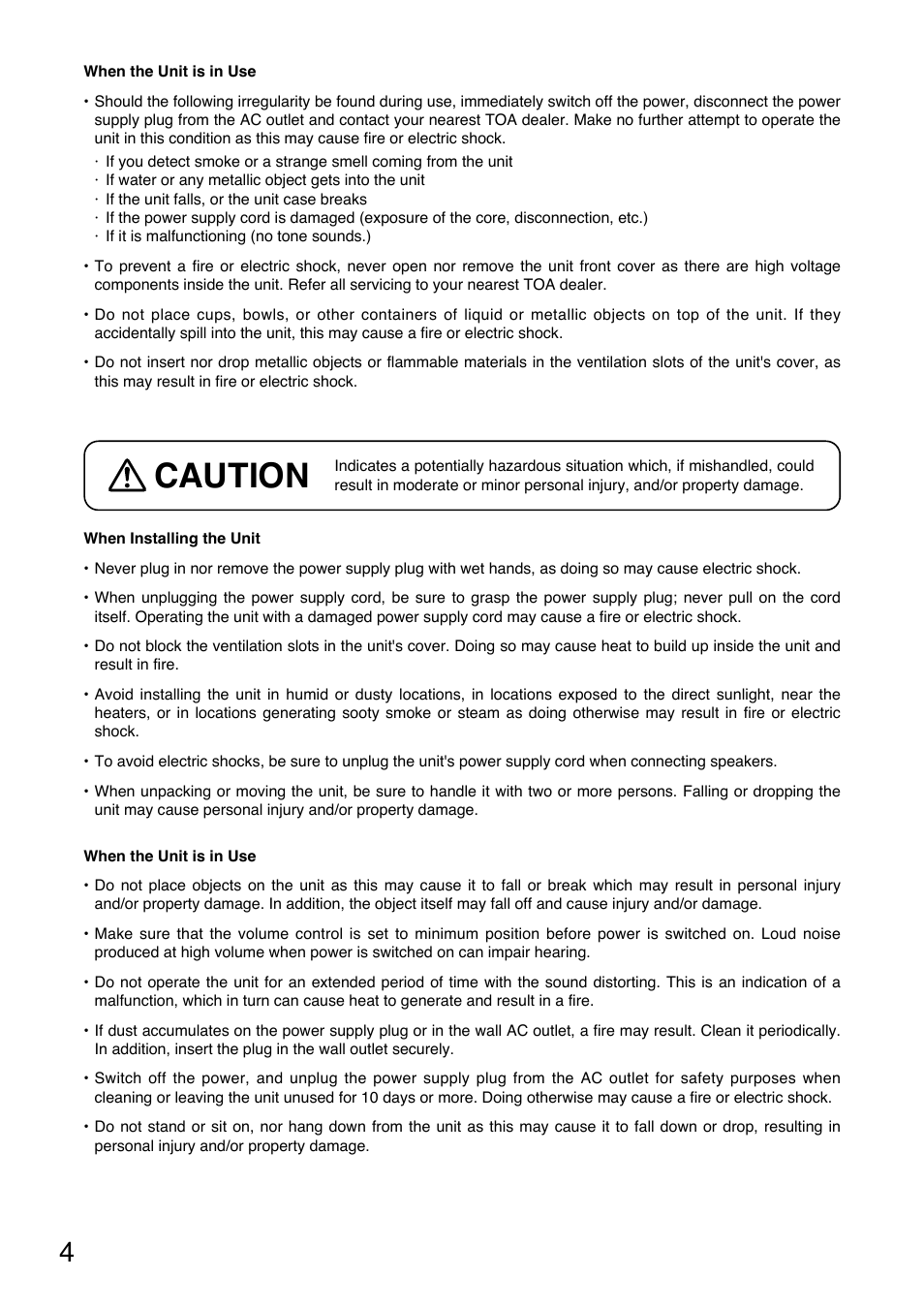 Caution | Toa W-912A Service Manual User Manual | Page 4 / 16