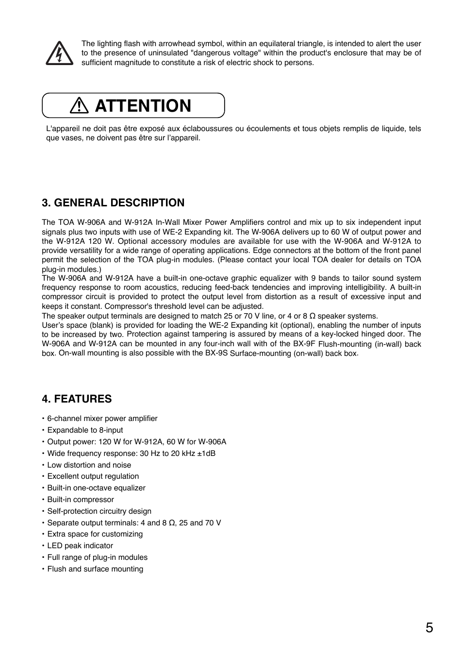 Attention | Toa W-912A Service Manual User Manual | Page 5 / 16