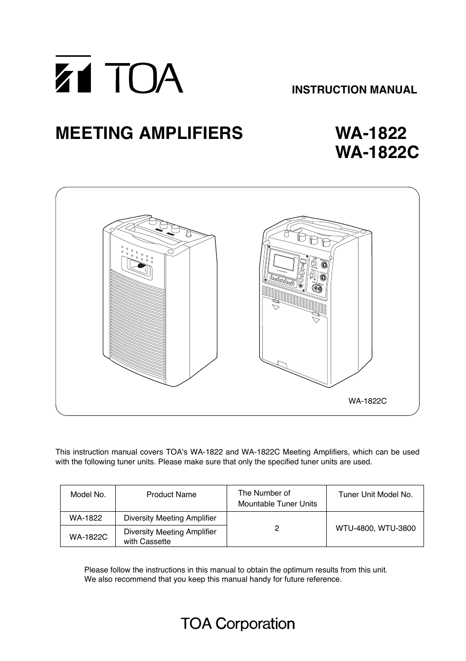 Toa WA-1822C User Manual | 24 pages