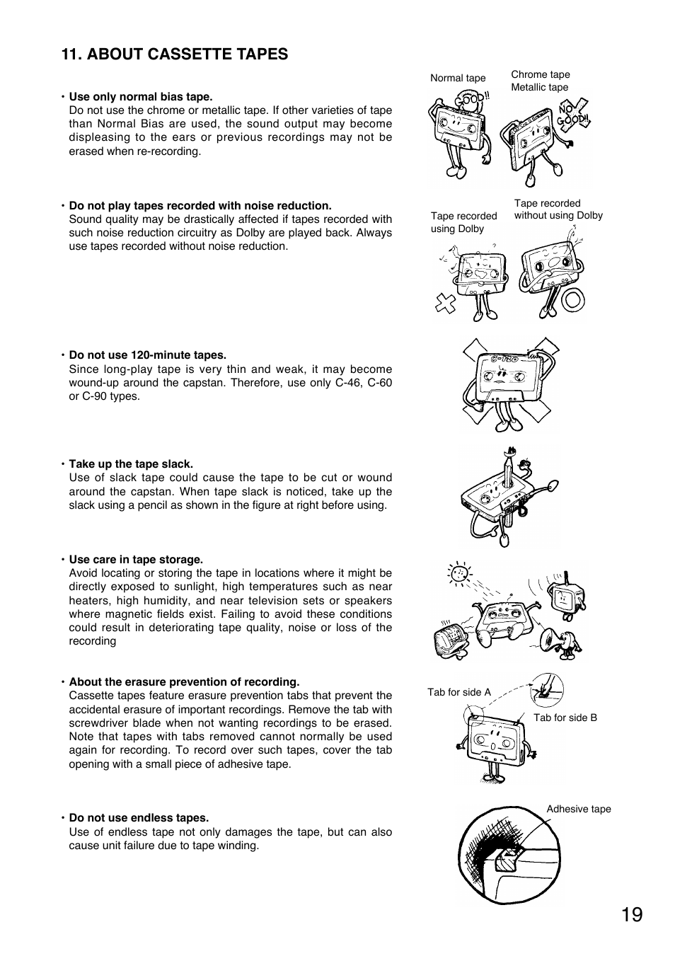 About cassette tapes | Toa WA-1822C User Manual | Page 19 / 24