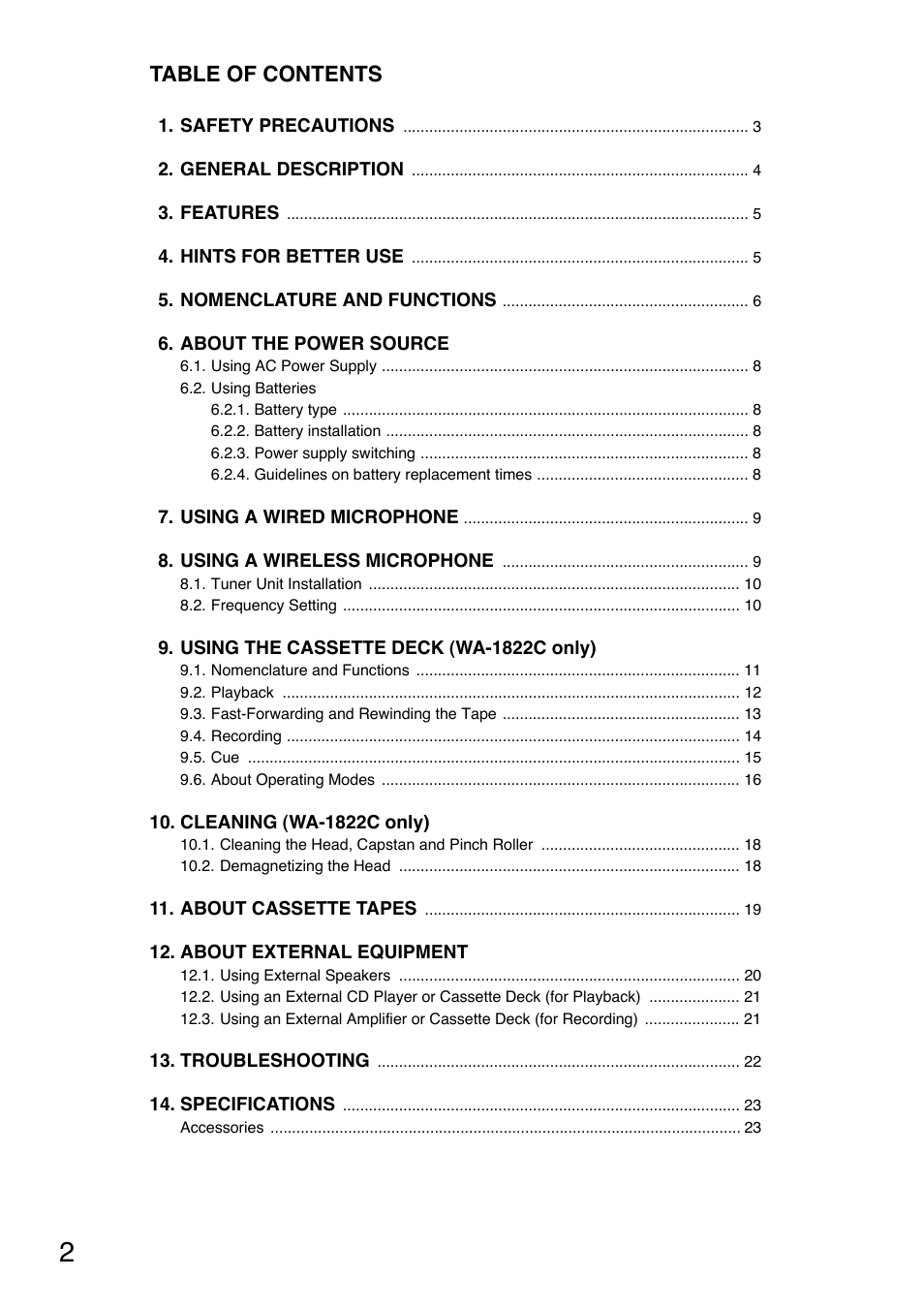 Toa WA-1822C User Manual | Page 2 / 24