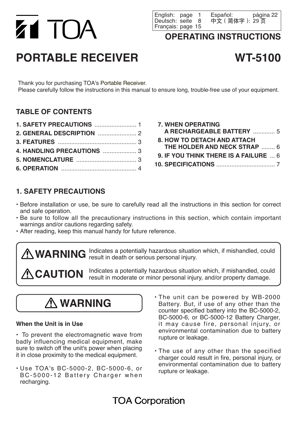 Toa WT-5100 User Manual | 44 pages