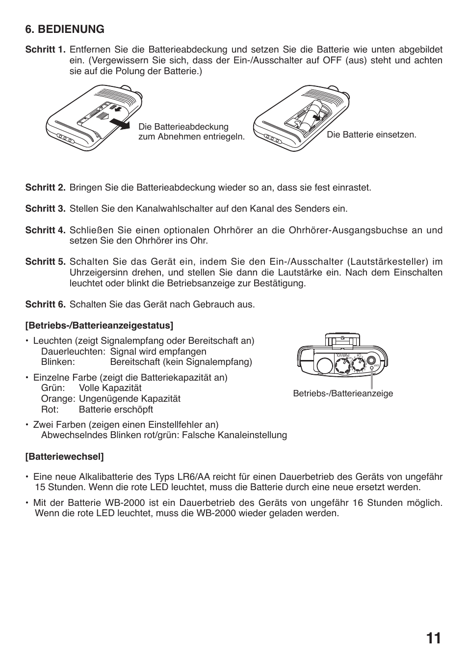 Bedienung | Toa WT-5100 User Manual | Page 11 / 44