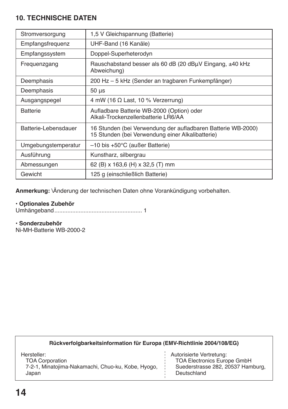 Toa WT-5100 User Manual | Page 14 / 44