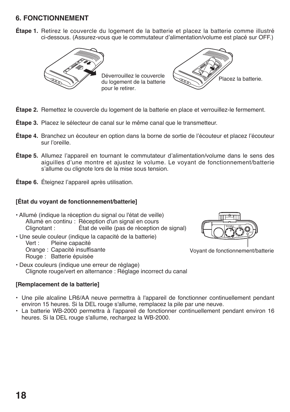Fonctionnement | Toa WT-5100 User Manual | Page 18 / 44