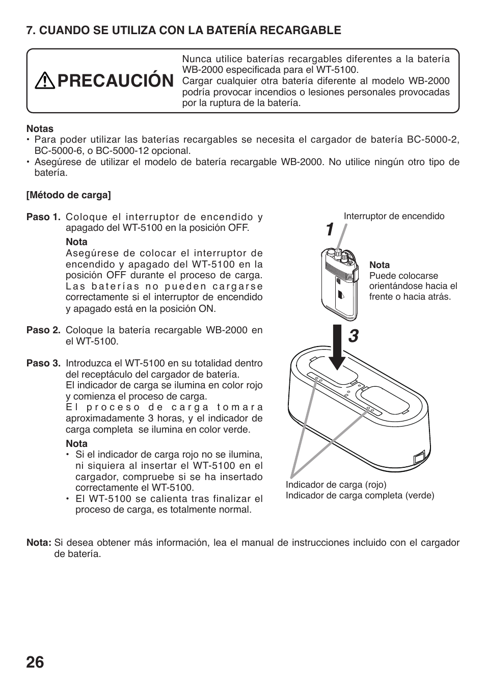 Precaución | Toa WT-5100 User Manual | Page 26 / 44