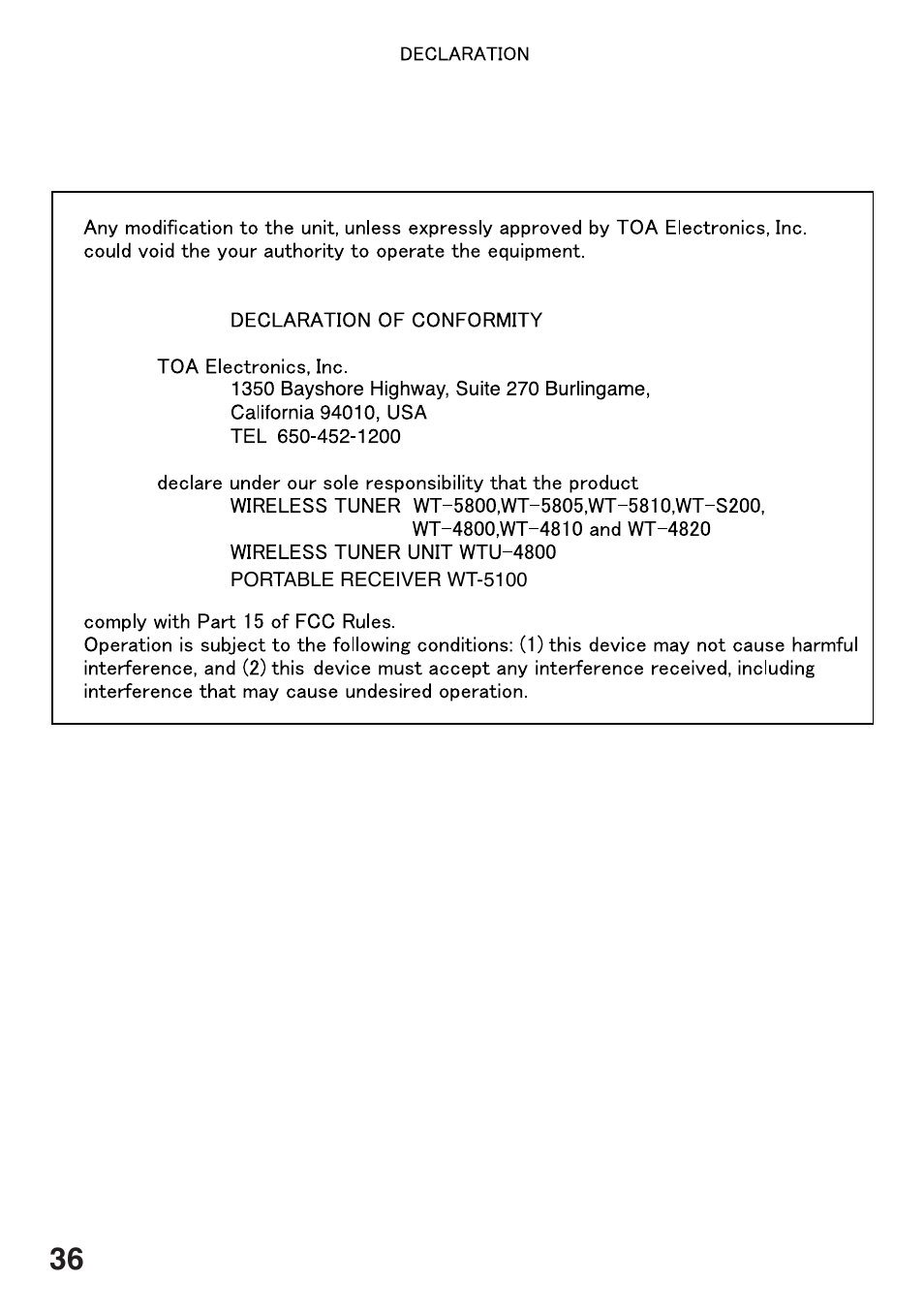 Toa WT-5100 User Manual | Page 36 / 44
