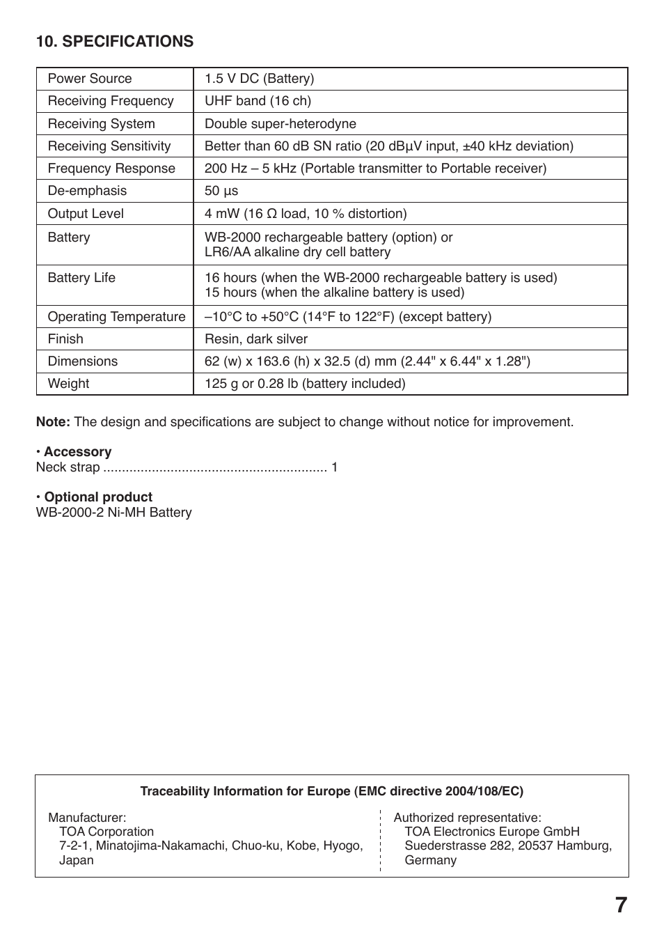 Toa WT-5100 User Manual | Page 7 / 44