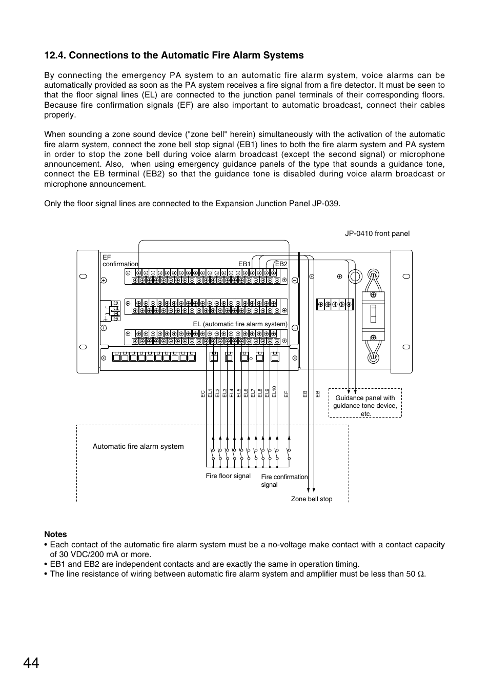 Connections to the automatic fire alarm systems | Toa FS-970 SERIES User Manual | Page 44 / 56