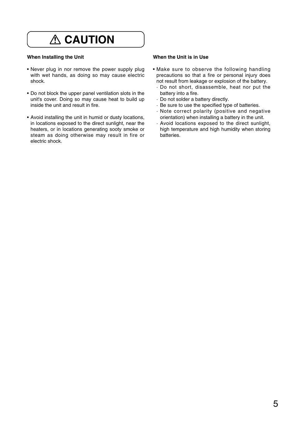 Caution | Toa FS-970 SERIES User Manual | Page 5 / 56