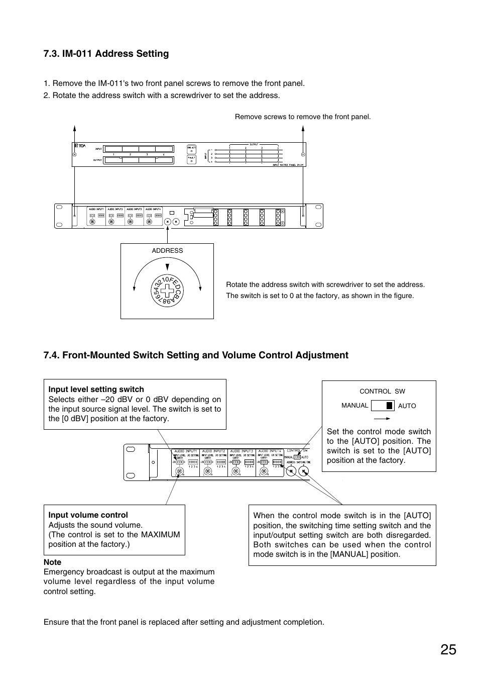 Im-011 address setting | Toa FS-971 SERIES User Manual | Page 25 / 44