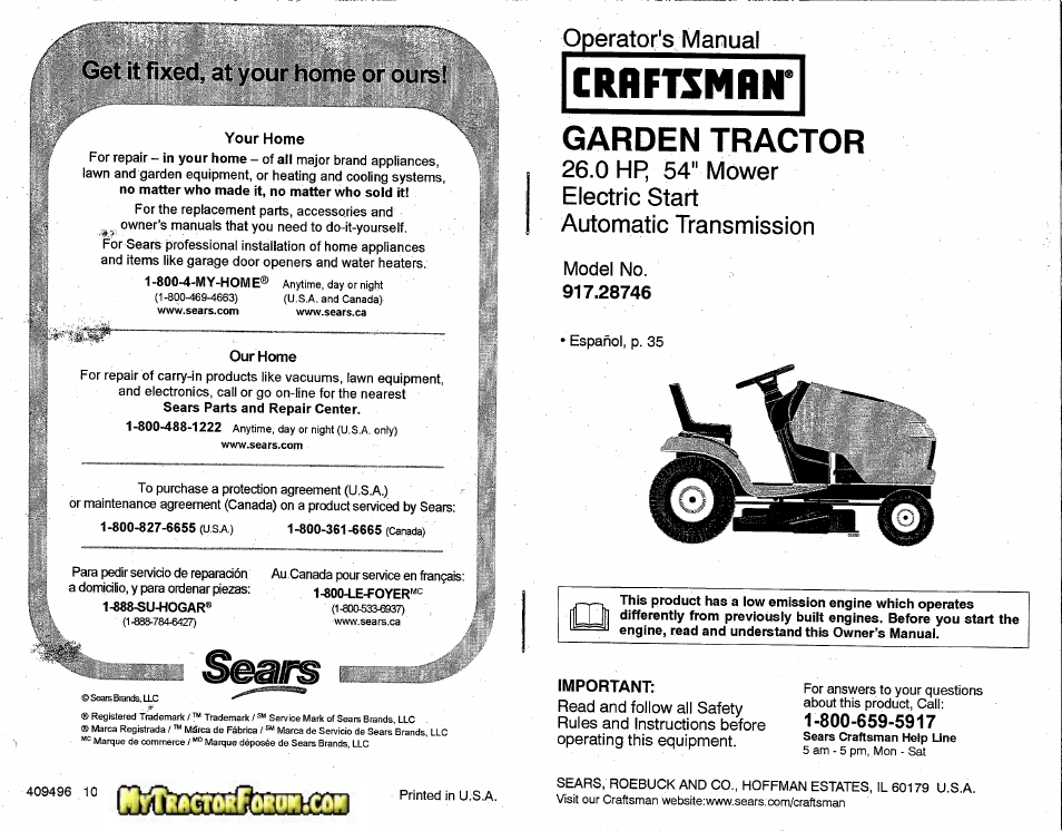 Craftsman 917.28746 User Manual | 18 pages