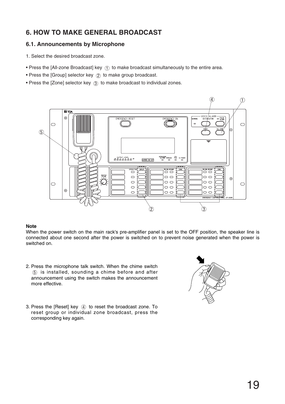 How to make general broadcast | Toa RM-971 User Manual | Page 19 / 36