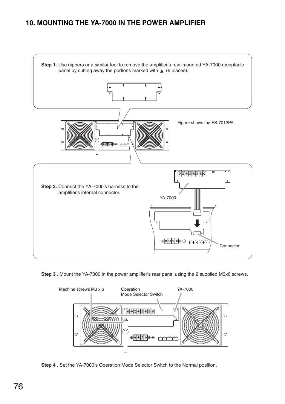 Mounting the ya-7000 in the power amplifier | Toa FS-7000 SERIES Installation User Manual | Page 76 / 92