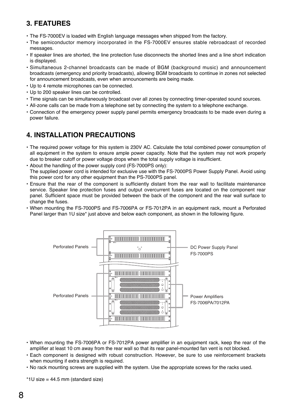 Features, Installation precautions | Toa FS-7000 SERIES Installation User Manual | Page 8 / 92