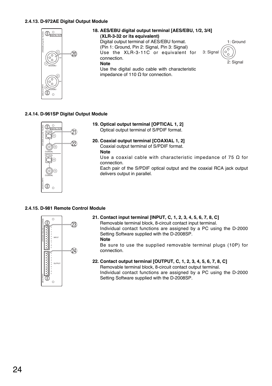 Signal 1: ground 3: signal | Toa D-2000 Series Installation User Manual | Page 24 / 84