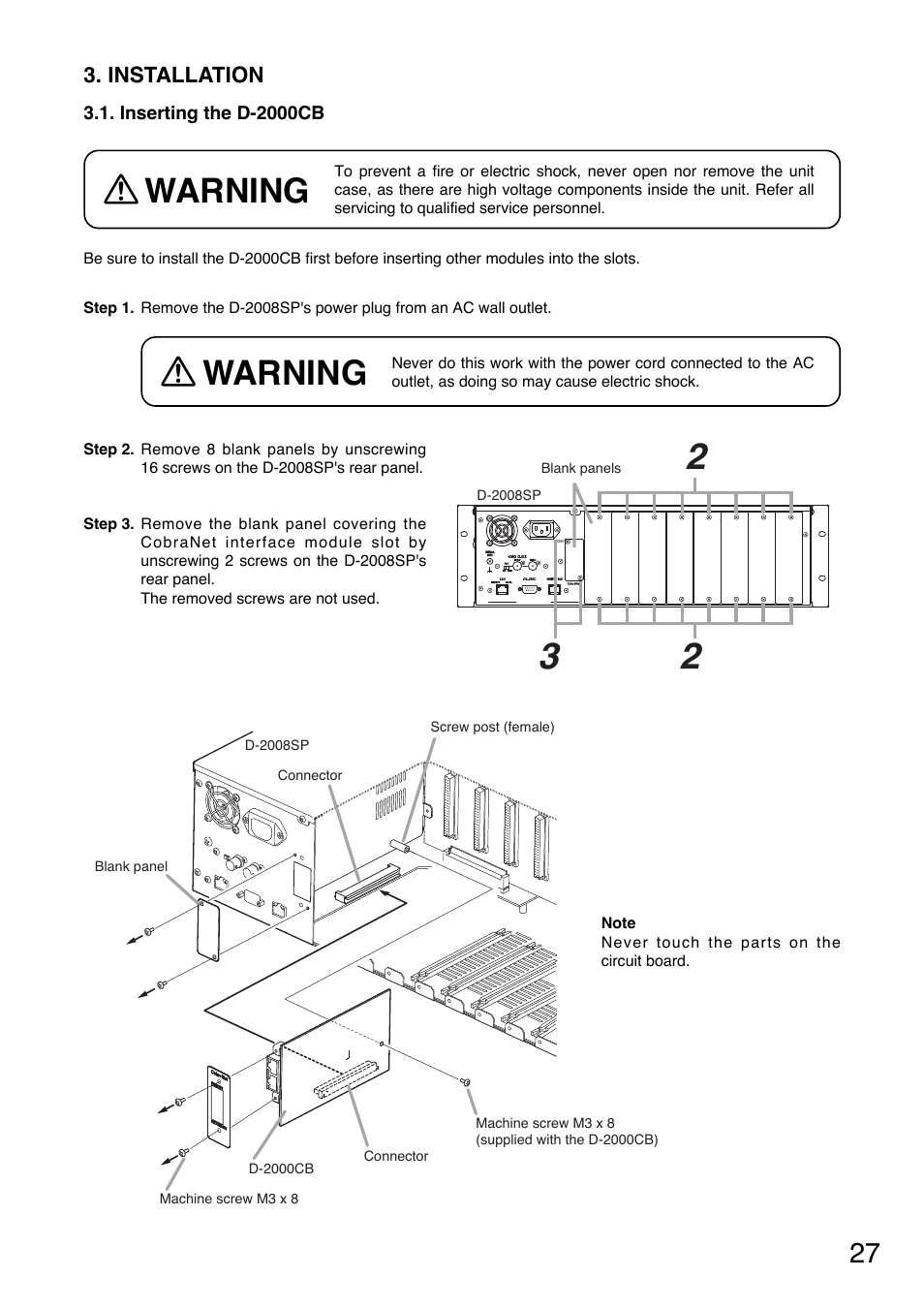 Warning | Toa D-2000 Series Installation User Manual | Page 27 / 84