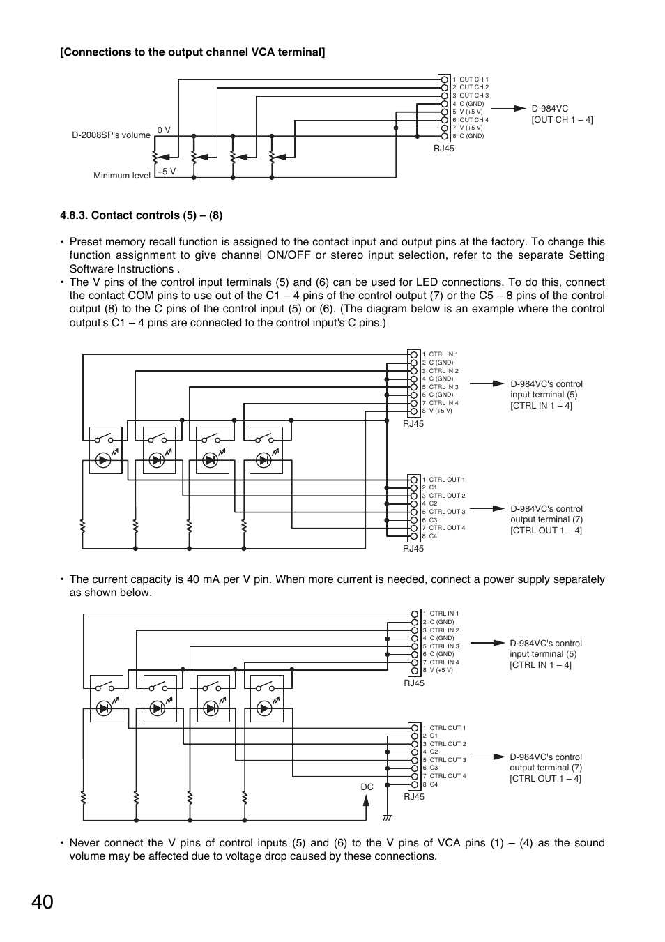 Connections to the output channel vca terminal | Toa D-2000 Series Installation User Manual | Page 40 / 84
