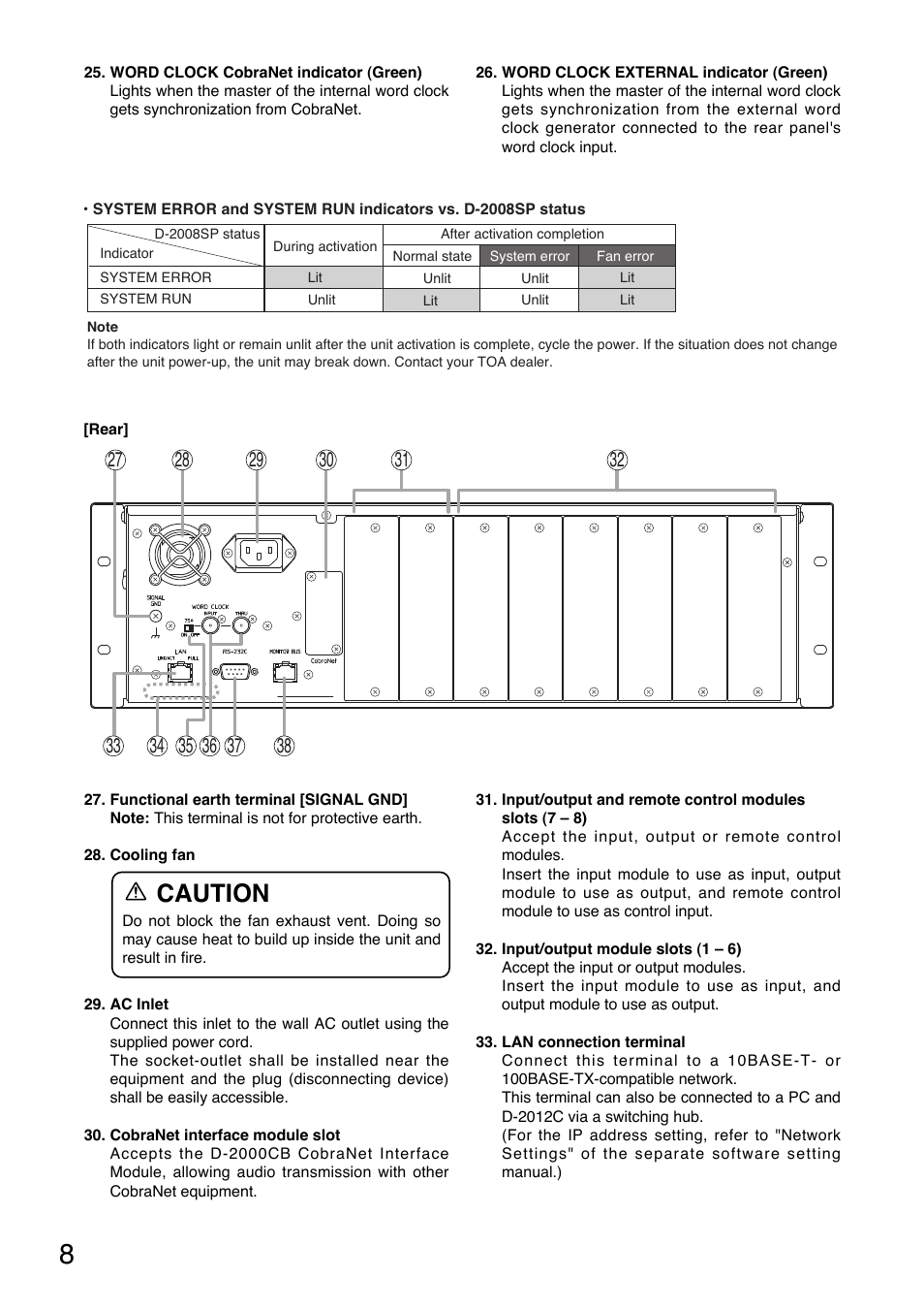 Caution | Toa D-2000 Series Installation User Manual | Page 8 / 84