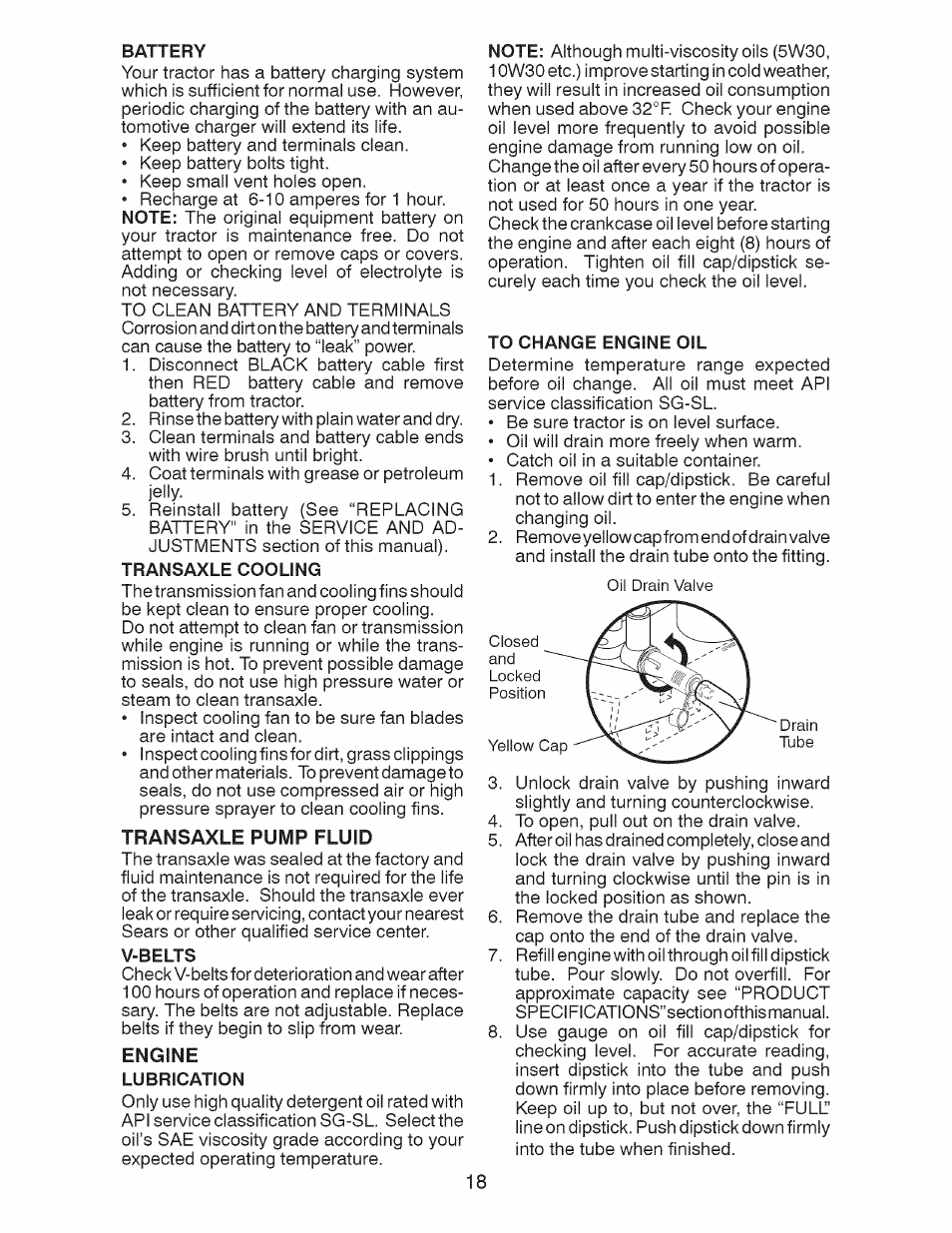 Transaxle pump fluid, Engine, To change engine oil | Craftsman 917.28922 User Manual | Page 18 / 64