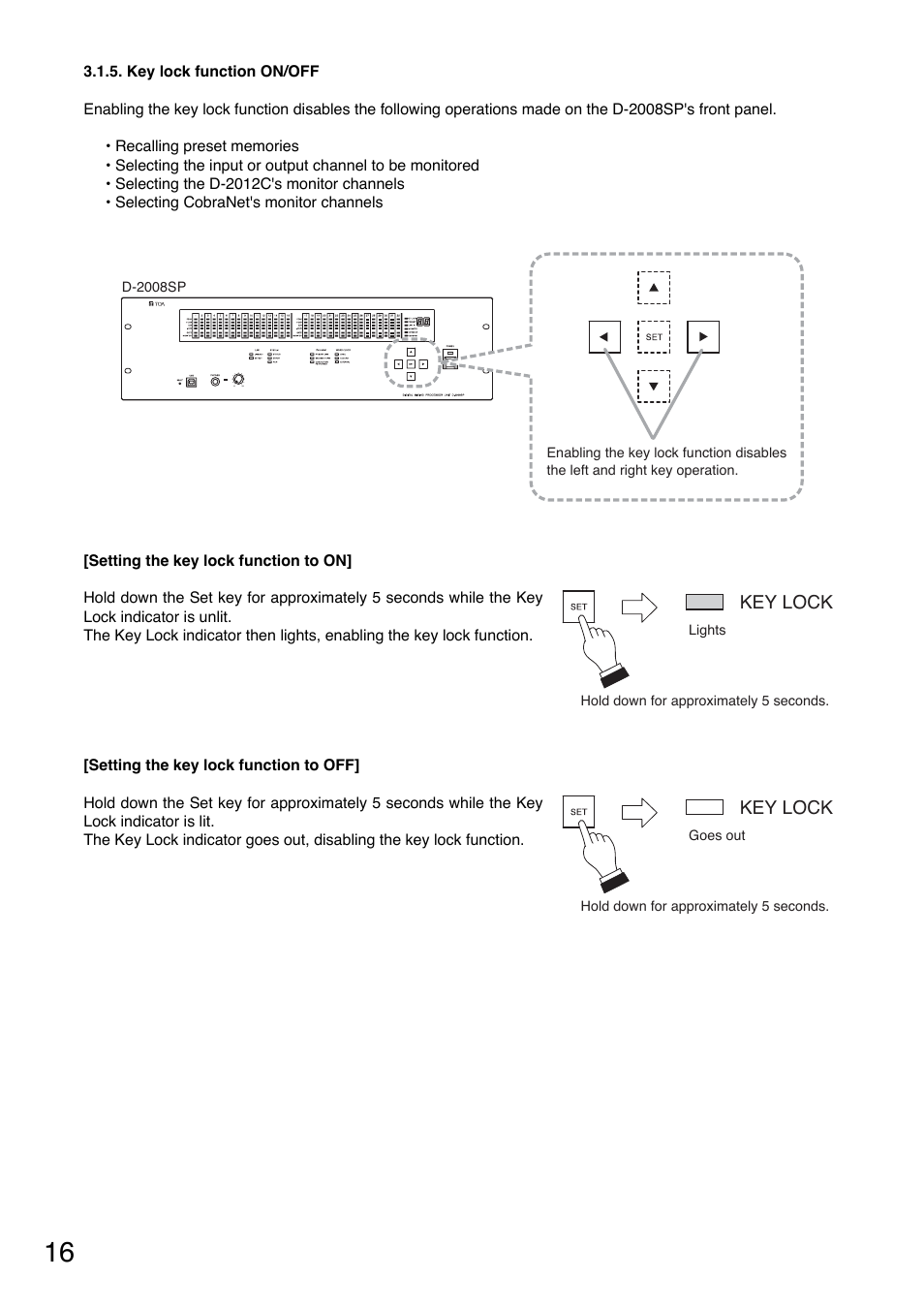 Key lock function on/off | Toa DD-2000 Series Manual User Manual | Page 16 / 24