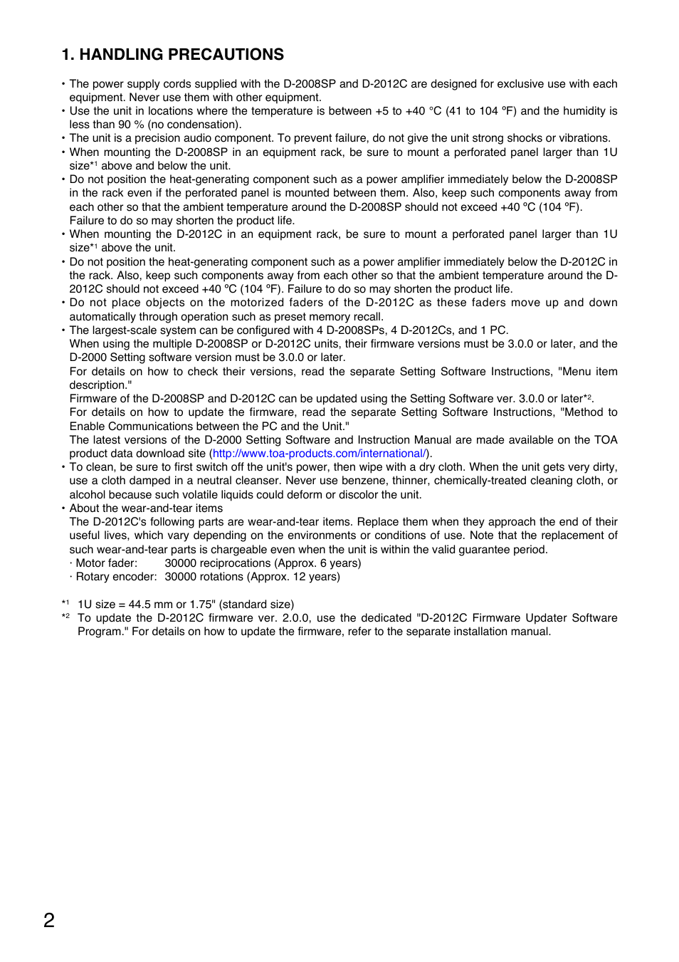 Handling precautions | Toa DD-2000 Series Manual User Manual | Page 2 / 24