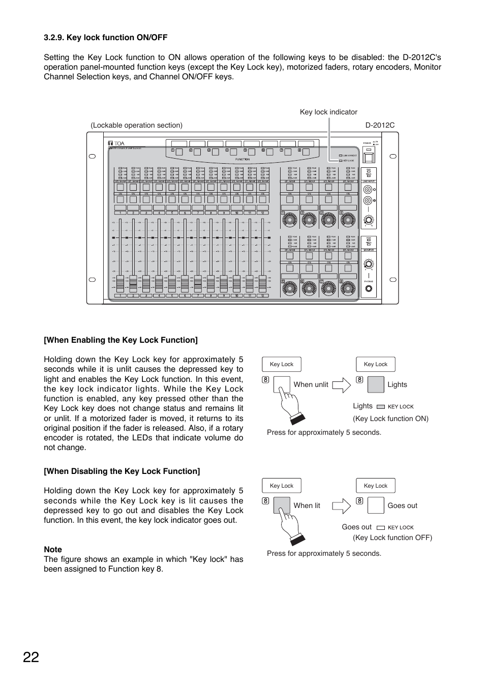 Key lock function on/off, P. 22 | Toa DD-2000 Series Manual User Manual | Page 22 / 24