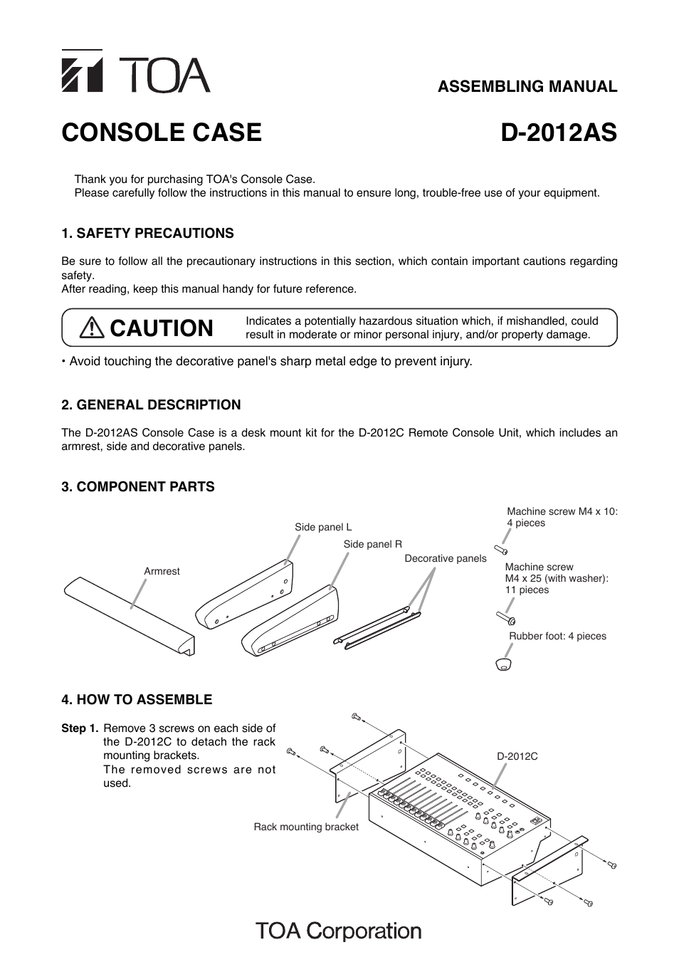 Toa D-2012AS User Manual | 2 pages