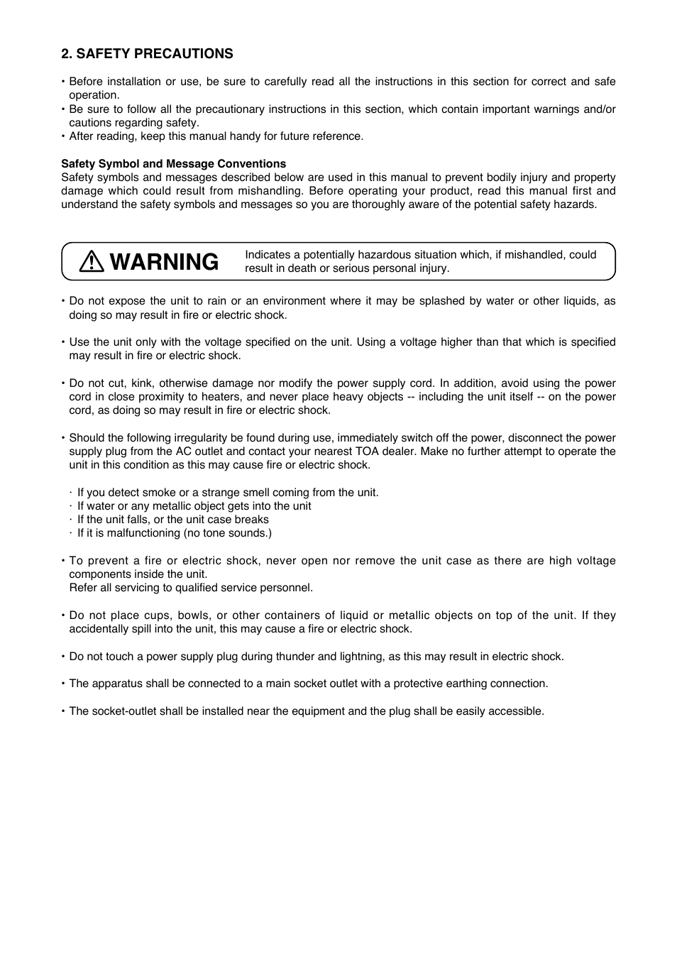 Warning | Toa D-2012C User Manual | Page 2 / 4