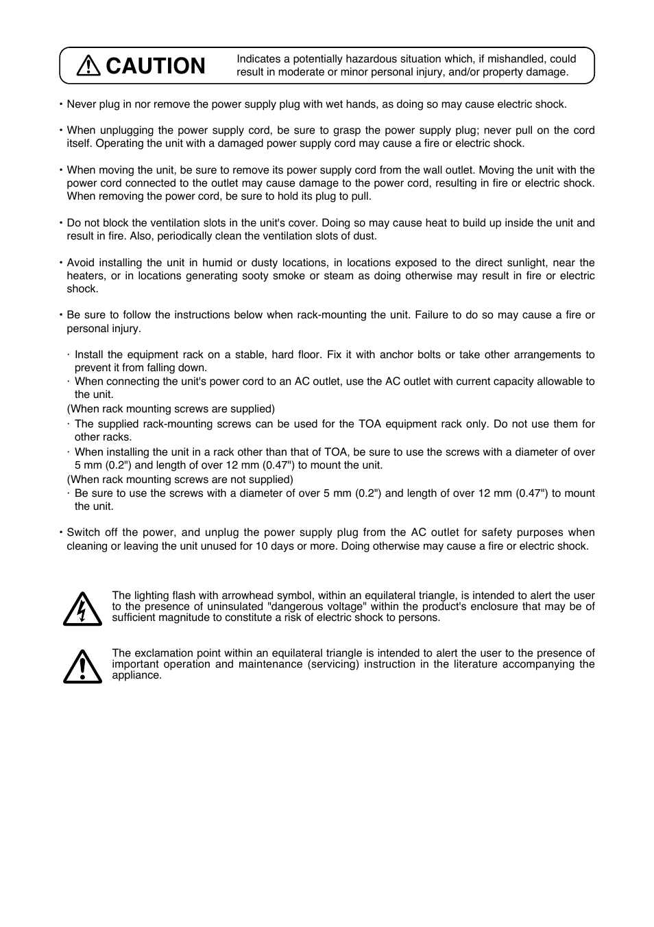 Caution | Toa D-2012C User Manual | Page 3 / 4