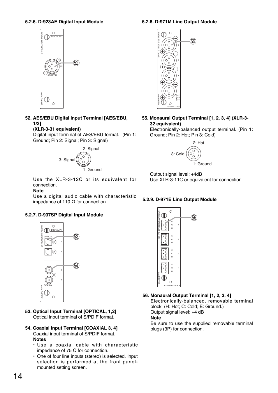 Hot 1: ground 3: cold, Signal 1: ground 3: signal | Toa D-901 User Manual | Page 14 / 96