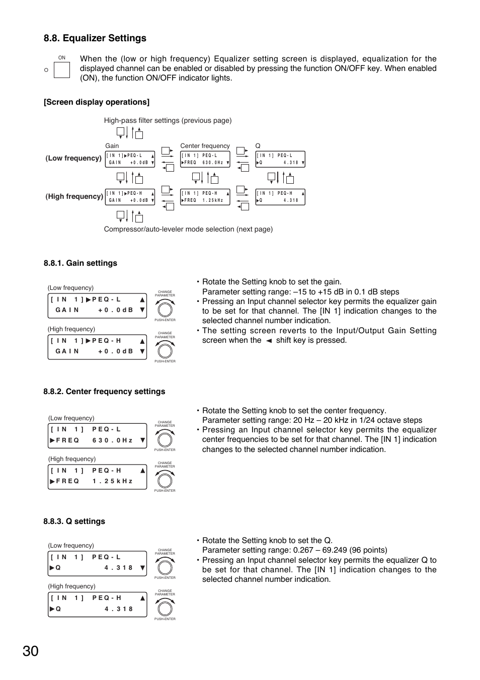 Equalizer settings, Gain settings | Toa D-901 User Manual | Page 30 / 96