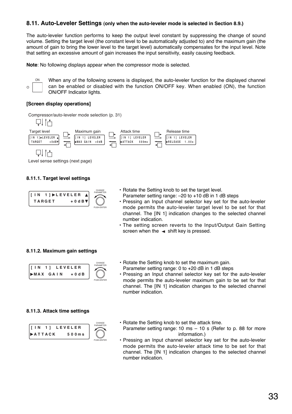 Auto-leveler settings | Toa D-901 User Manual | Page 33 / 96