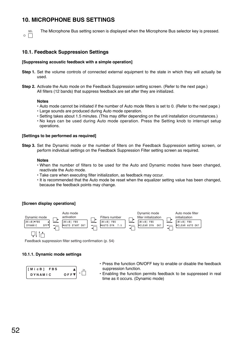 Microphone bus settings, Feedback suppression settings | Toa D-901 User Manual | Page 52 / 96