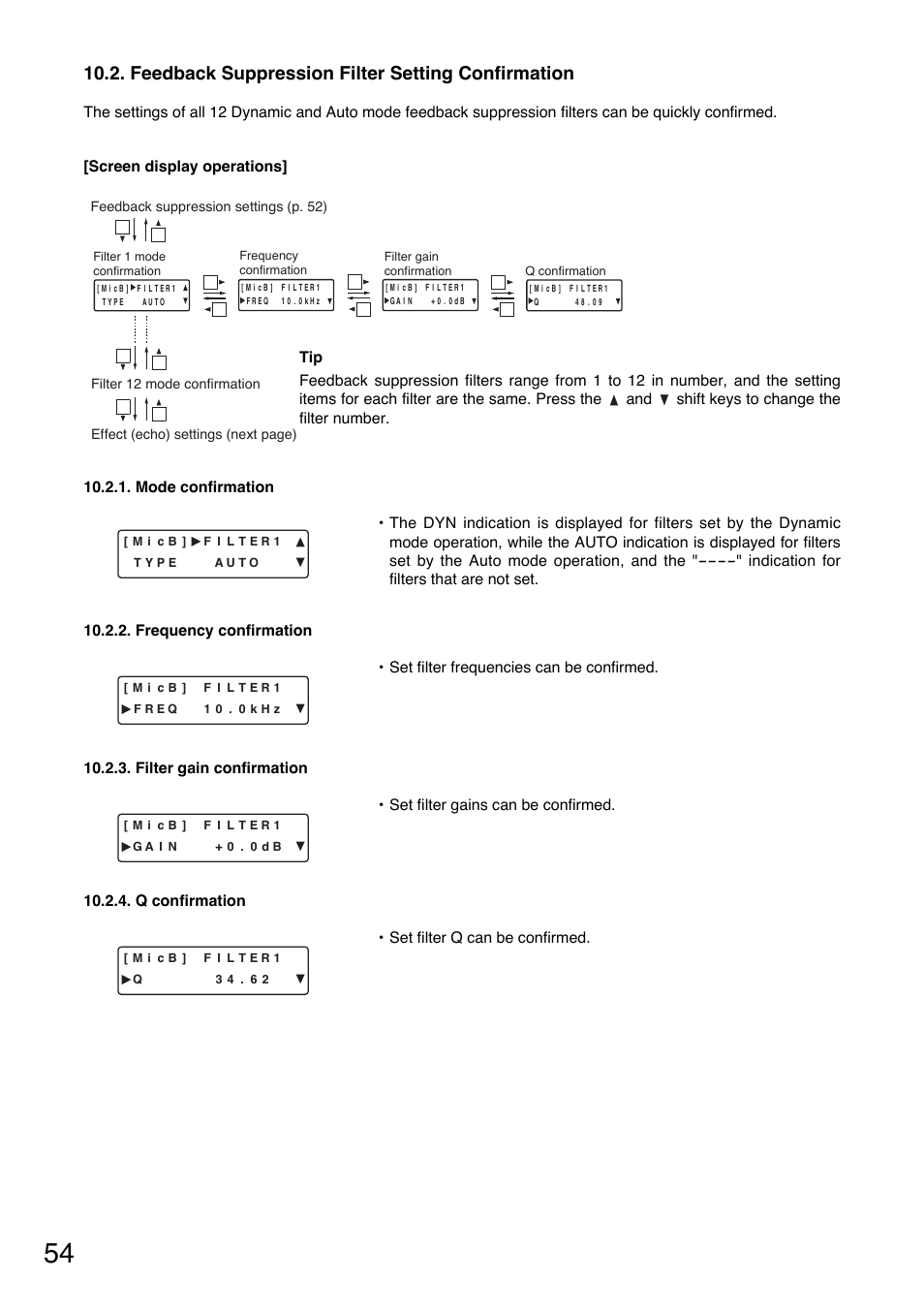 Feedback suppression filter setting confirmation | Toa D-901 User Manual | Page 54 / 96