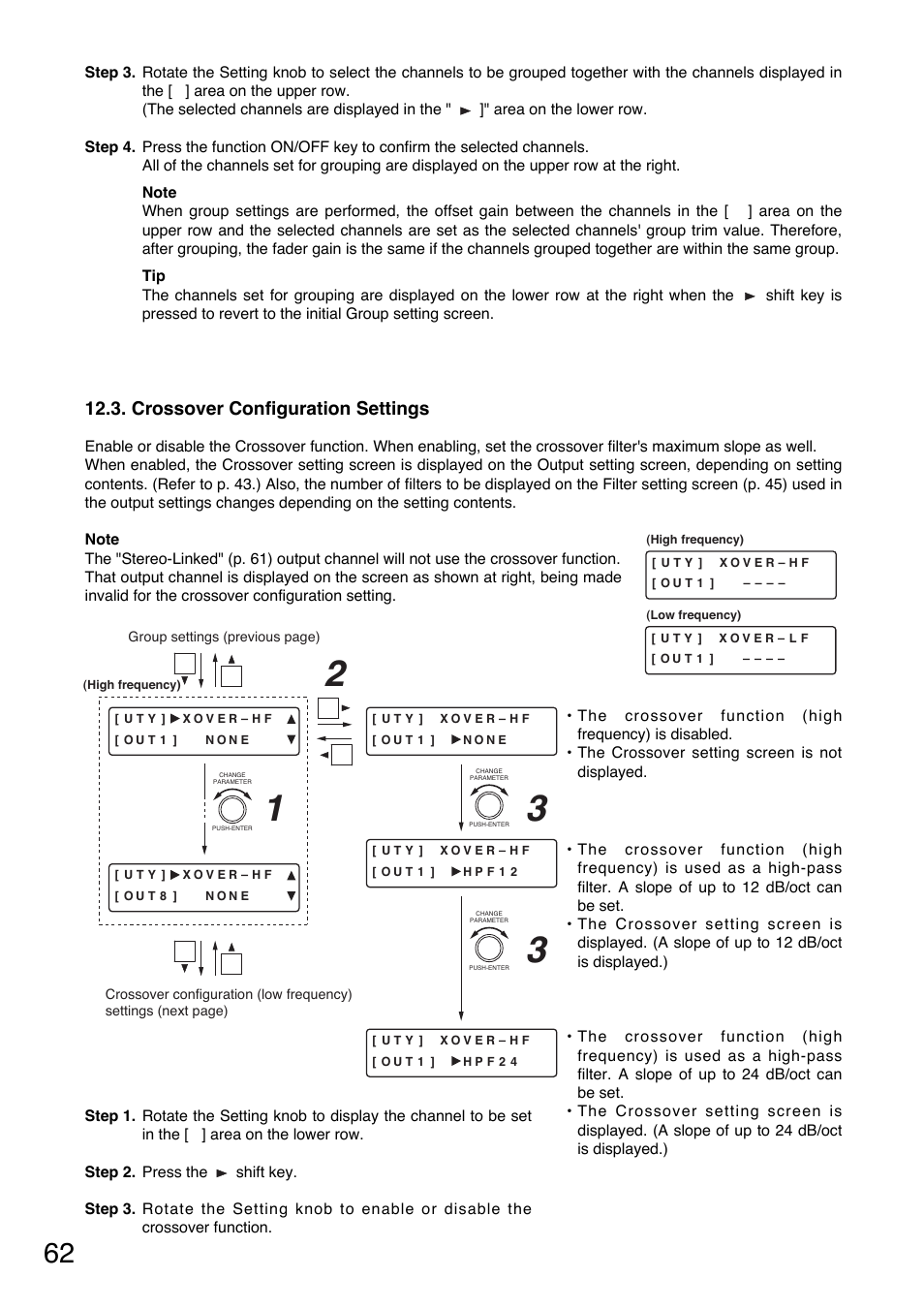 Crossover configuration settings | Toa D-901 User Manual | Page 62 / 96