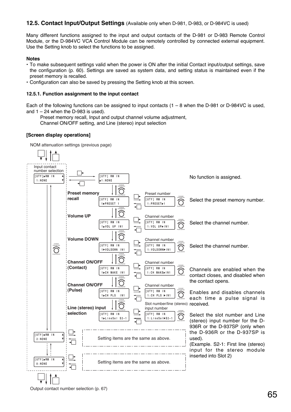 Contact input/output settings, Setting items are the same as above | Toa D-901 User Manual | Page 65 / 96