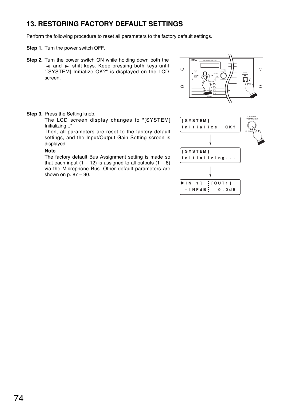 Restoring factory default settings | Toa D-901 User Manual | Page 74 / 96