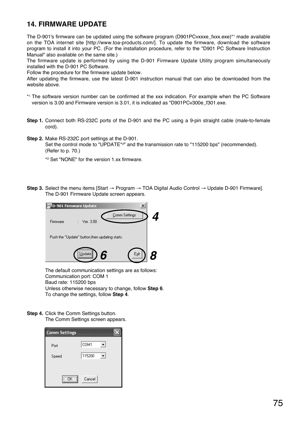 Firmware update | Toa D-901 User Manual | Page 75 / 96