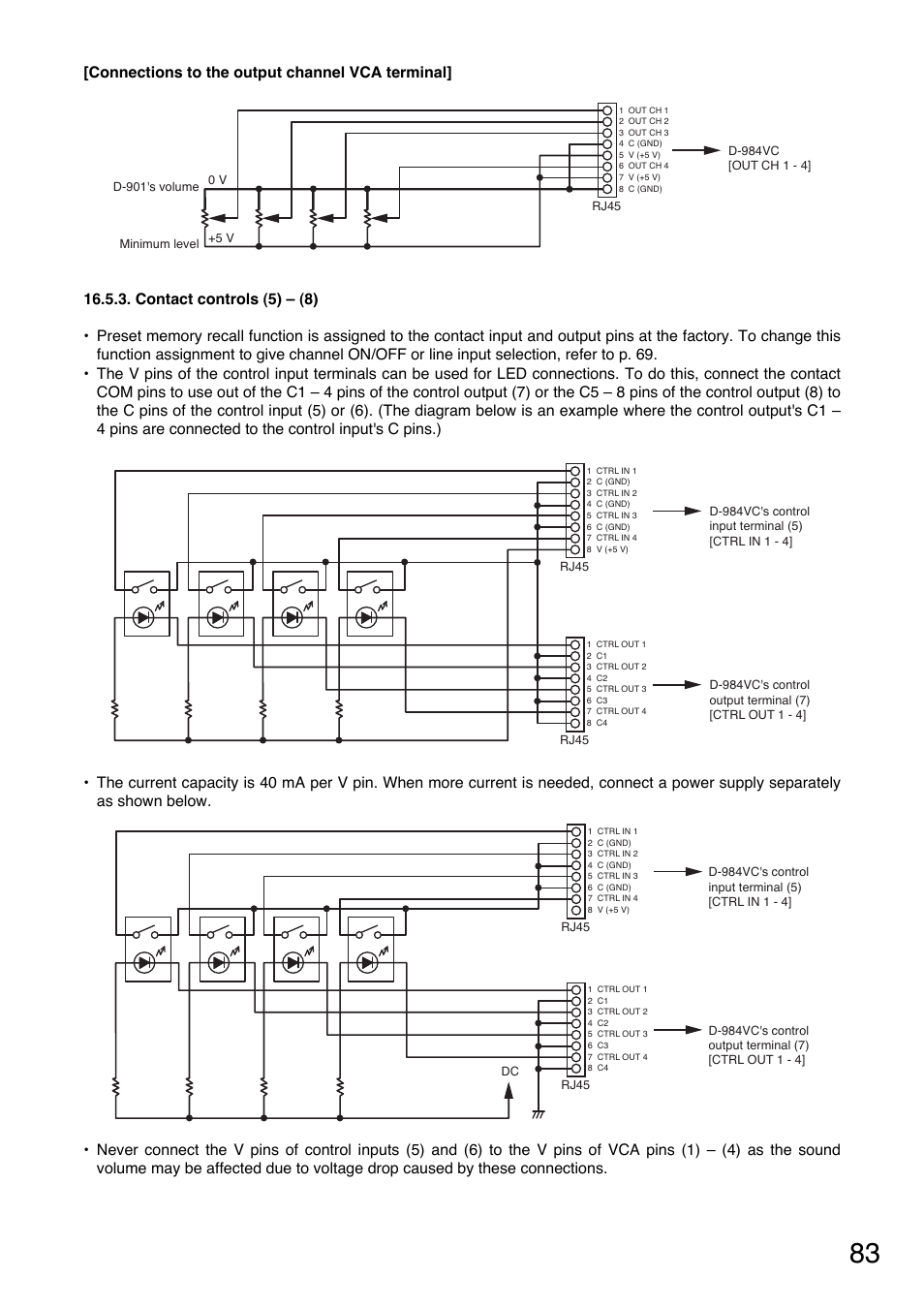 Connections to the output channel vca terminal | Toa D-901 User Manual | Page 83 / 96