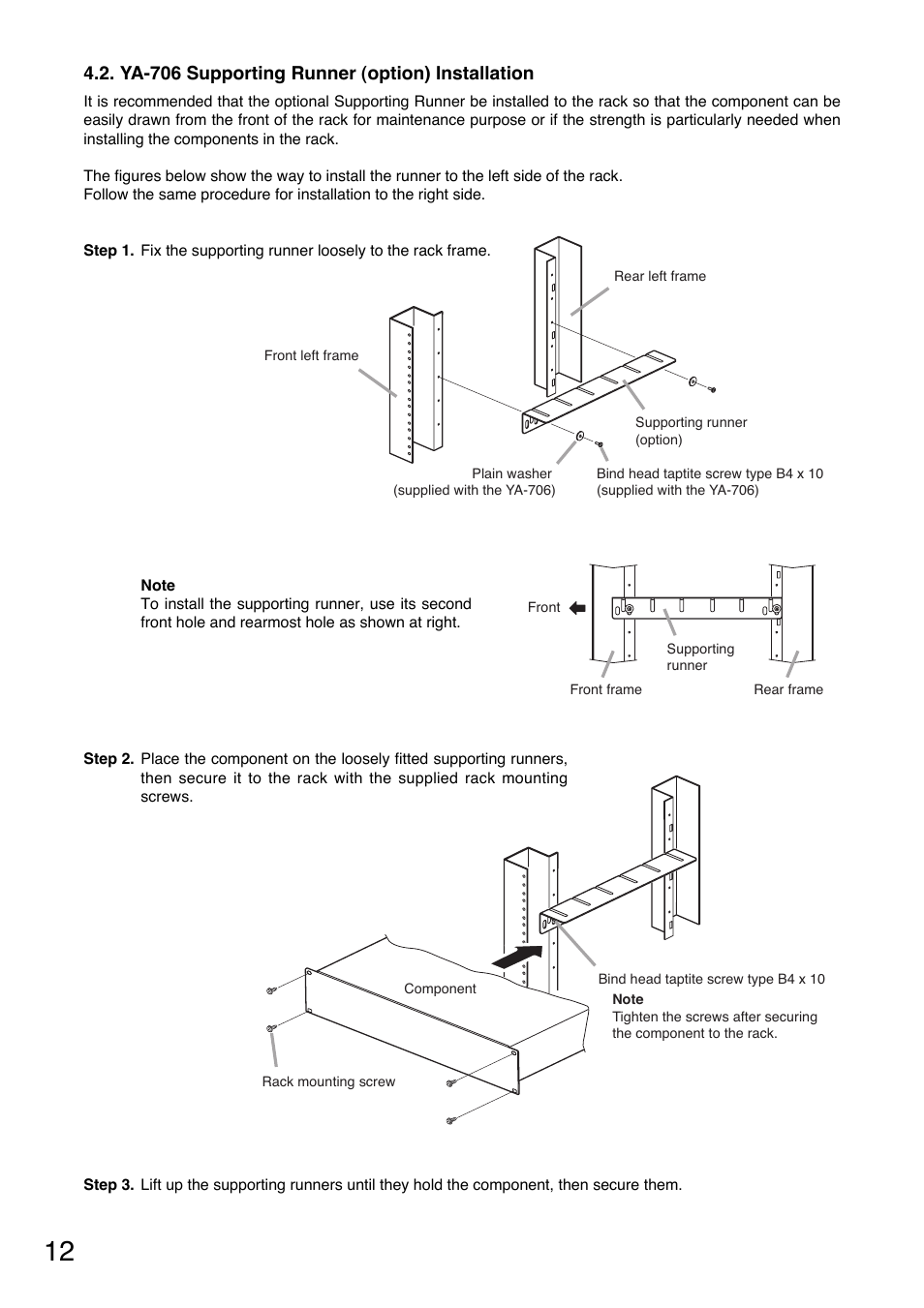 Ya-706 supporting runner (option) installation | Toa CR-413 User Manual | Page 12 / 20