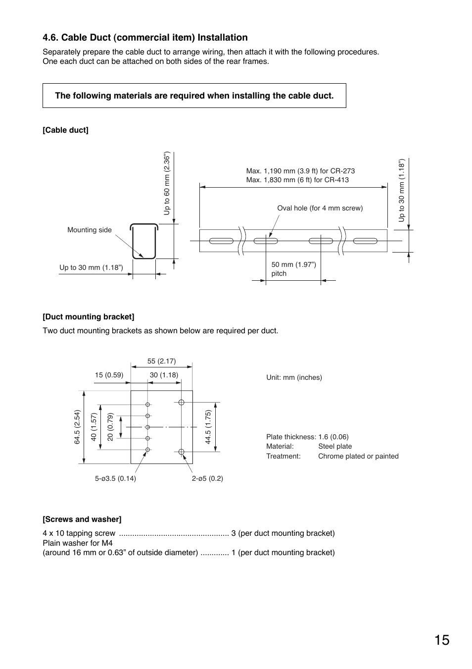 Cable duct (commercial item) installation | Toa CR-413 User Manual | Page 15 / 20