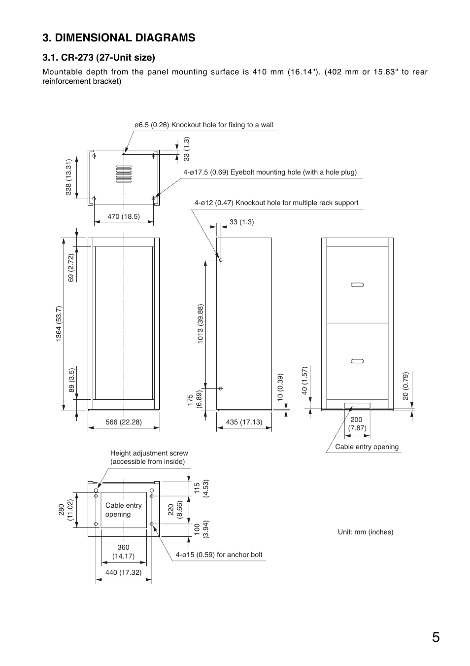 Dimensional diagrams | Toa CR-413 User Manual | Page 5 / 20