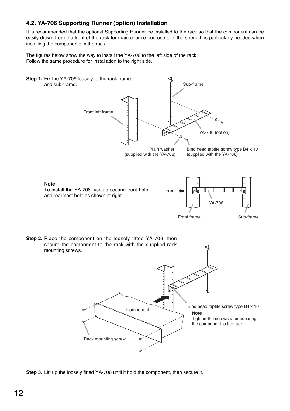 Ya-706 supporting runner (option) installation | Toa CR-413-6 User Manual | Page 12 / 20